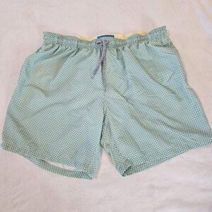 Michael's Swimwear Mens XL Mesh Liner Swim Trunks Wave Print Yellow Turquoise